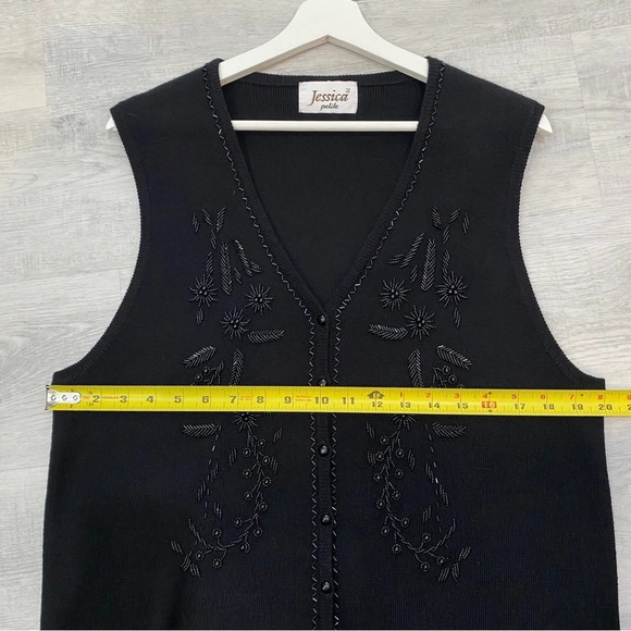 Jessica Petite Vintage Grandmacore Delicate Beaded Button Up Knit Black Cardigan - Picture 12 of 17